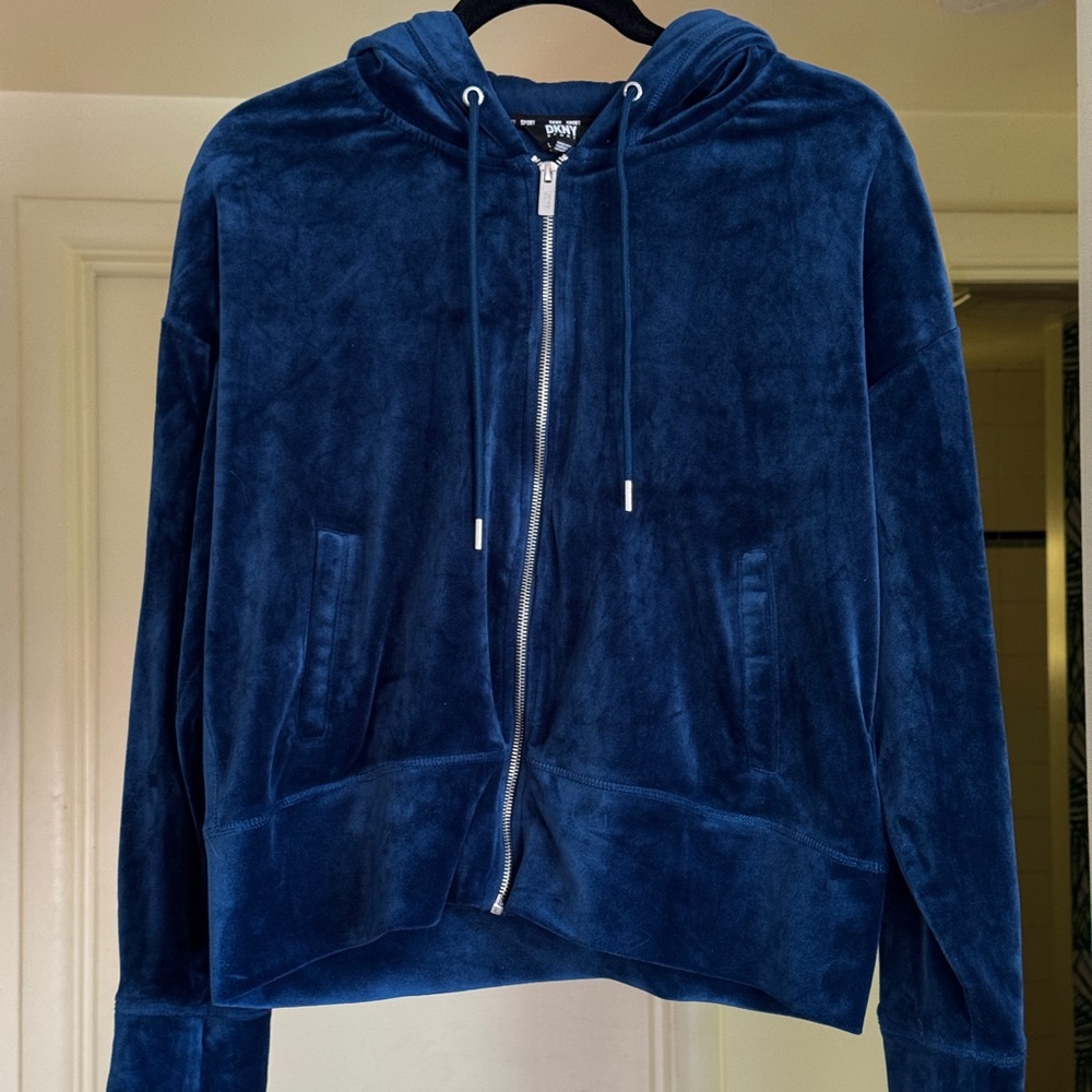 DKNY Blue Velvet Zip-Up Hoodie